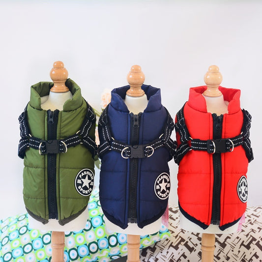 Ropa impermeable para perros, abrigo de invierno con arnés